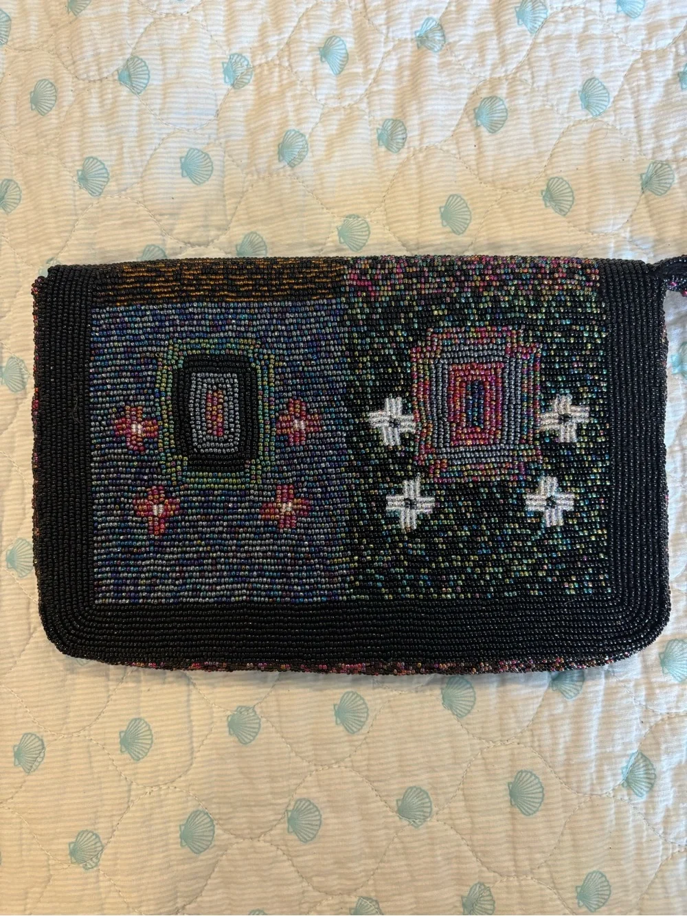 Vintage Beaded glam Wristlet Clutch Geometric Boho Festival Southwestern Bag